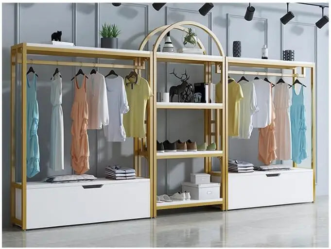 Clothing store display shelf floor hanging clothes shelf Light luxury display shelf live rack shelves