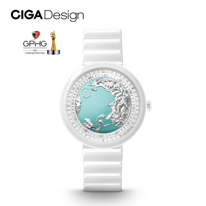 CIGA Design Women's Luxury Automatic Watch U Series Blue Planet Ice Age Ceramics Strap Mechanical Watches Exquisite Timepiece