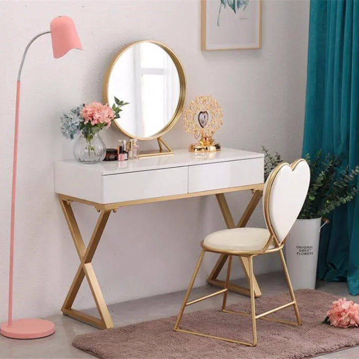 Nordic Small Apartment Makeup Table and Stool, Bedroom Economical Princess Dressing Table, Simple Iron Dressing Table