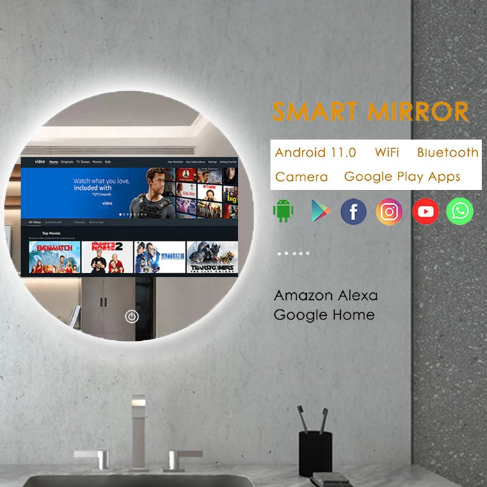 New Design 80*80CM Bath Mirror Android Smart Bathroom Full Hd Tv Mirror Smart Mirror Bathroom Luxury Smart