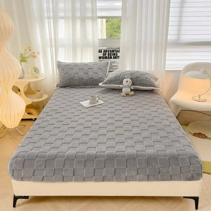 1pc Warm Plush Jacquard Bed Cover Velvet Fitted Sheet Plaid Style Bedsheets Постельное Белье Warm Mattress Protectors