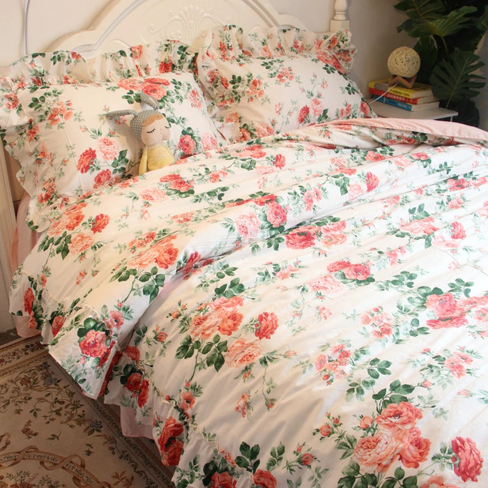 Pastoral Style American Small Floral Four-Piece Set All Cotton Pure Cotton Floral Duvet Cover Bed Sheet Fitted Sheet Bed Skirt