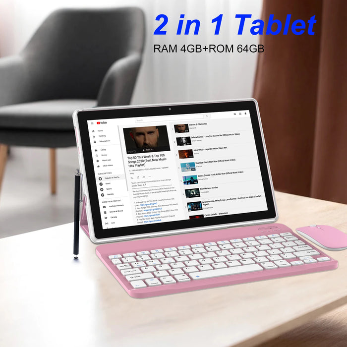 【World Premiere】QPS 2 in 1 Tablet, 10 inch Android 11 Tablets with Keyboard Case Mouse Stylus, 6GB RAM+64GB ROM