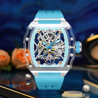 Haofa Transparent Crystal Mechanical Watches for Men Luxury Skeleton Waterproof Luminous Mens Automatic Watch 2202