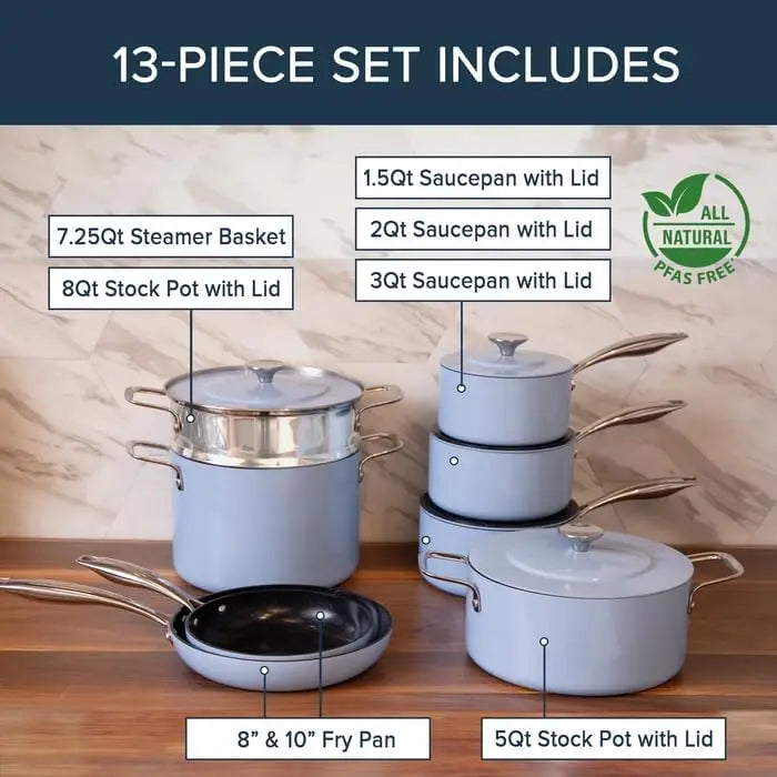 Nuwave Lux 13pc Forged Lightweight Cookware Set PFAS Free, Healthy G10 Duralon Ceramic Coating, Ultra Non-Stick, Stay-Cool Handl