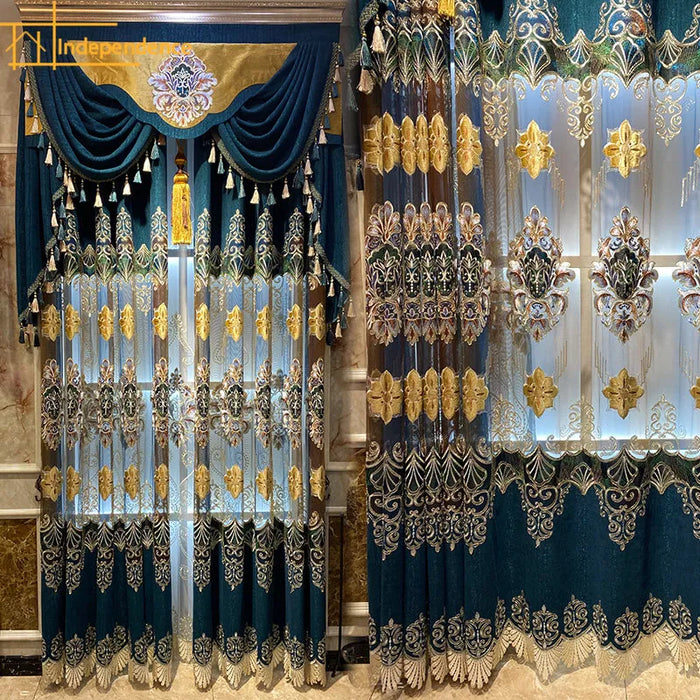 European-style luxury luxury palace hollow embroidery embroidered window sheer curtains Curtains for Living dining room bedroom