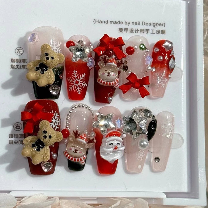 Hand-worn Nails Christmas + New Year's Natal Year Elements Are Detachable and Can Be Worn Repeatedly with Nail Nails Fake