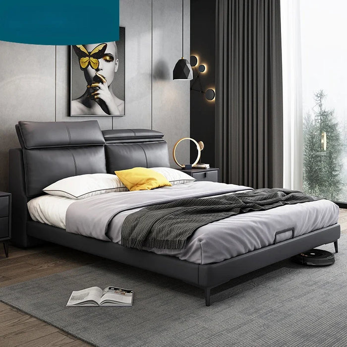 Light luxury leather bed simple bedroom Italian style master bedroom deluxe high-grade wedding bed