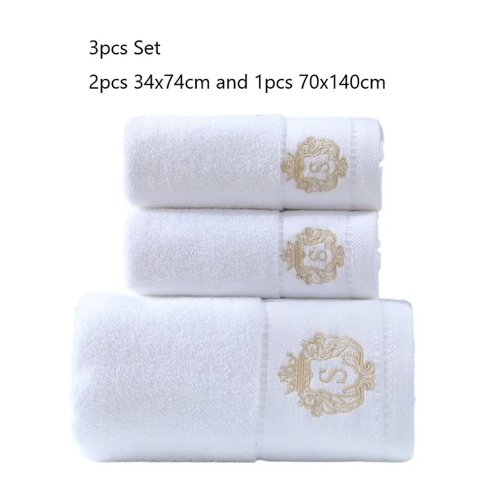 3pcs White Cotton Towels Sets Embroidered Bathroom Big Bath Face Hand Washcloth Home Daily Use Personalized Gift Towels 수건 세트