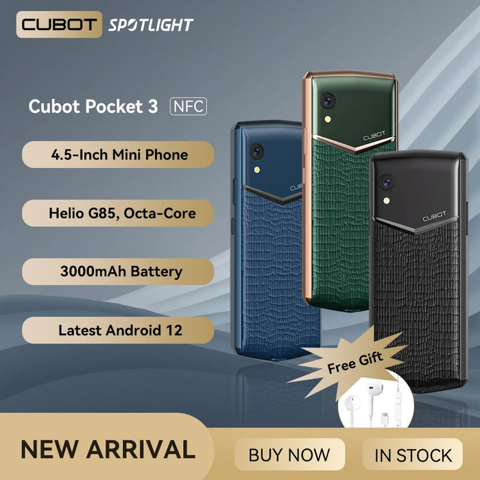 Cubot Pocket 3, 4.5-Inch Mini Smartphone, Helio G85,Octa-Core, NFC, 4GB RAM, 64GB ROM, 3000mAh, 20MP Camera, Dual SIM 4G Phone