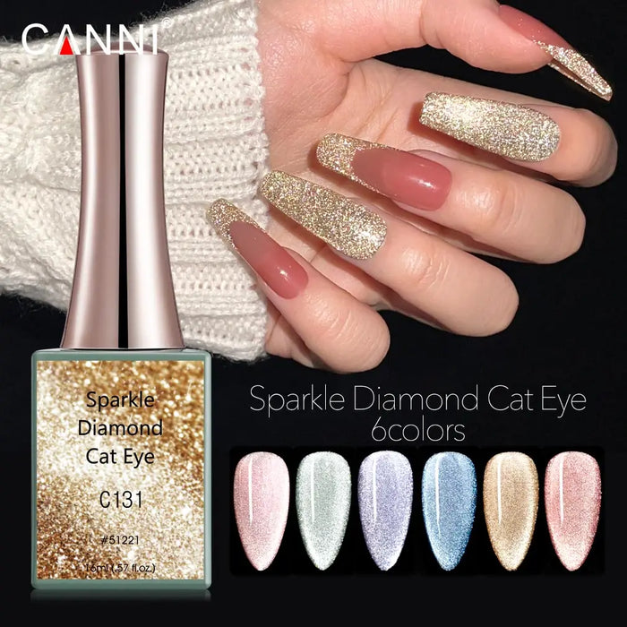 6pcs CANNI Nail Gel Polish VIP Kit Jade Fat Series Sparkle Diamond Set Cat Eye Gel Lacquer Full Coverage Semi Permanent