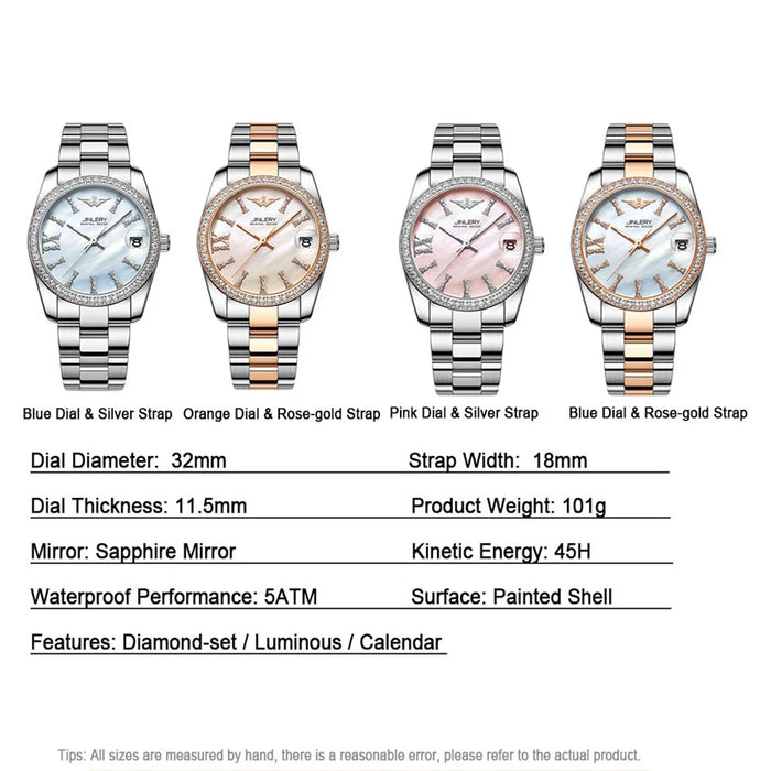 Women's Automatic Mechanical Watches Ladys Luxury Elegant Shell Dial Diamond Wristwatches 50M Waterproof Girl's Dream Gift