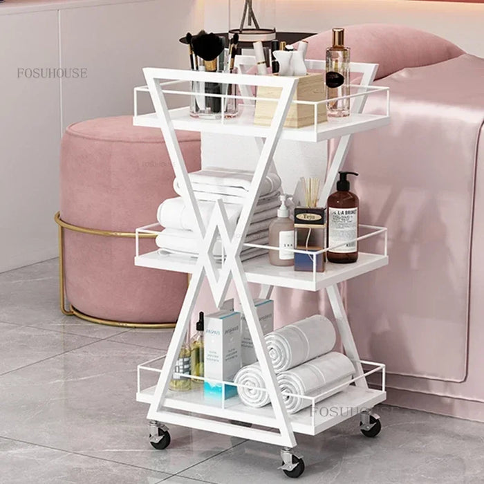 Modern Wrought Iron Salon Trolleys Salon Furniture Household Multi-layer Storage Rack with Wheels Luxury Manicure Tools Trolley