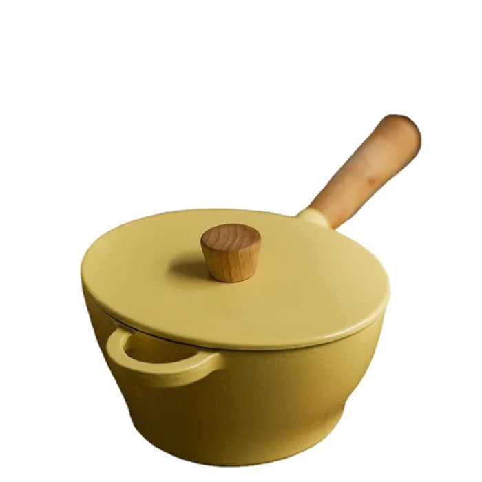 Enameled Soup Pot Small and Exquisite Home Small Stew Pan High Appearance Kitchen Uncoated Non-stick Cooking Pot Wooden Handle