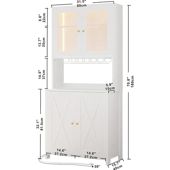 Power Strip and Glass Holder Wine Refrigerator Tall Freestanding Liquor Cabinet Bar for Kitchen 71” Bar Cabinets With LED Light