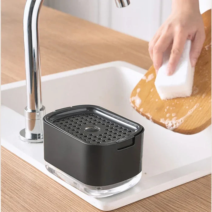 Press Type Manual Soap Box Large Capacity Household Liquid Soap Dispenser Kitchen Portable Drain Tray Sponge Brush Storage Box