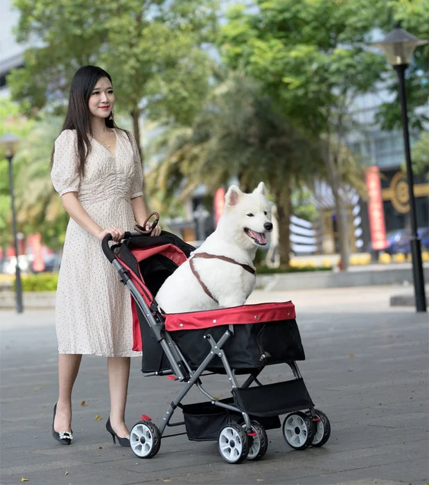 Medium and large dog pet outdoor portable trolley folding four wheels