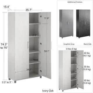 36 Utility Storage Cabinet Home Furniture Ivory Oak Cabinet/ Closet Clothing Cupboard Wardrobe Wardrobes Cabinets Open Bedroom