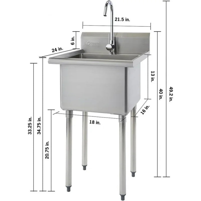 TRINITY THA-0307 Basics Stainless Steel Freestanding Single Bowl Utility Sink for Garage, Laundry Room, and Restaurants, Include