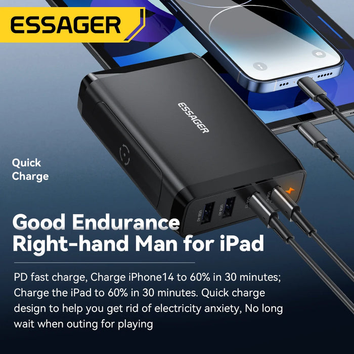 Essager 100W Desktop Charger GaN USB C PD Fast Charging Station QC 4.0 3.0 Type C Quick Charge For iPhone Samsung XiaoMi MacBook