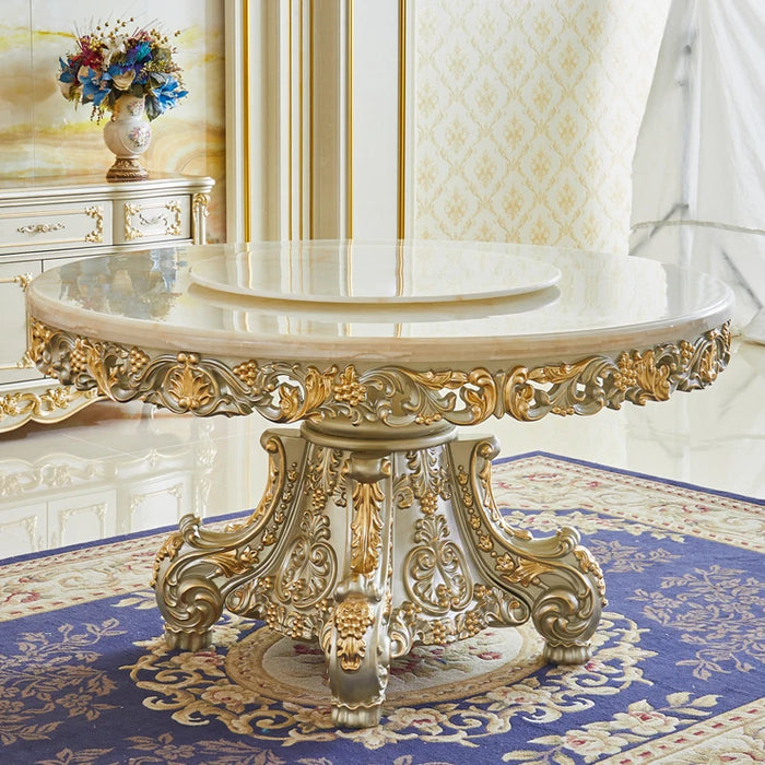 Dining room furniture European marble round dining table chair combination villa full solid wood carving large dining table gold