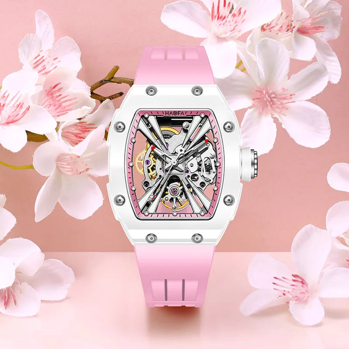 Haofa Ladies Automatic Watch Hollow Ceramic Bezel Sapphire Waterproof Mechanical Watch Skeleton Women's Watches 1993