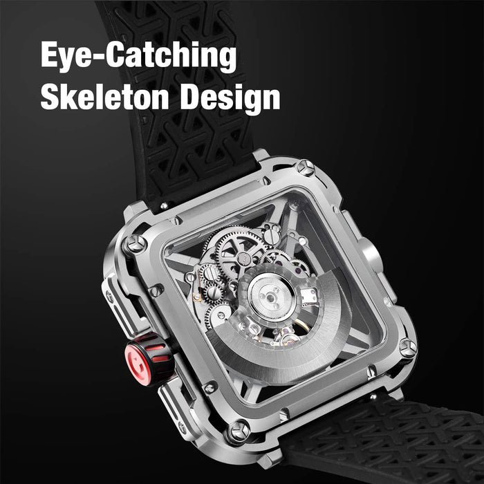 CIGA Design X Series Mechanical Watches Men Automatic Movement Skeleton Watch Anti-seismic 316L Silver Case Sapphire Crystal