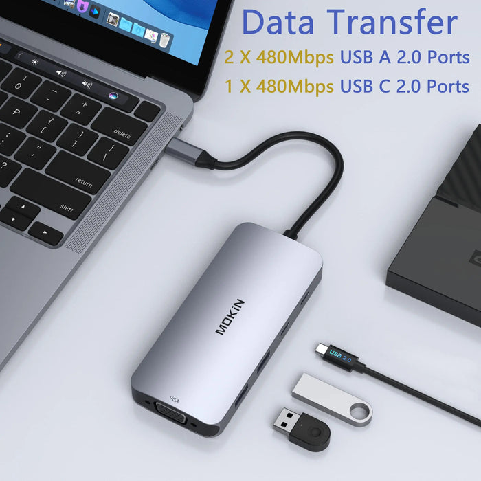 MOKiN USB C Docking Station Dual Monitor, USB C Hub Dual Monitor with 2 HDMI, DisplayPort, VGA, PD Charging, USB A&C 2.0 Ports