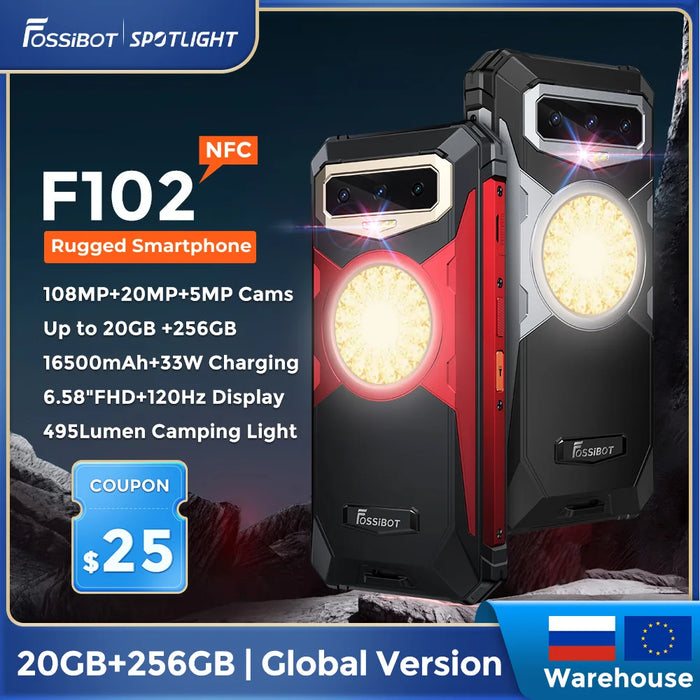 FOSSiBOT F102 Rugged Smartphone 16500mAh 20GB+256GB Android 13 Cell Phone 120HZ 6.58 FHD+IPS Display  Helio G99 Mobile Phone NFC