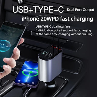 Eary 100W Car Fast Charger USB+Type-C Dual Port Digital Display Metal Car Charger Cigarette Lighter with Cable Car Charger