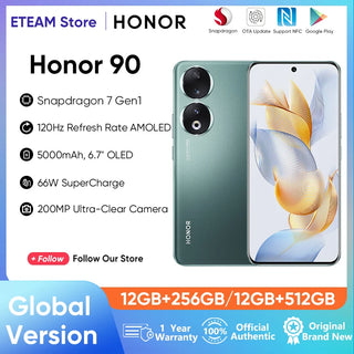 Original HONOR 90 5G 6.7 inch OLED Global Version Snapdragon 7 Gen 1 200MP Ultra-Clear Camera 5000mAh 66W Supercharger 120Hz