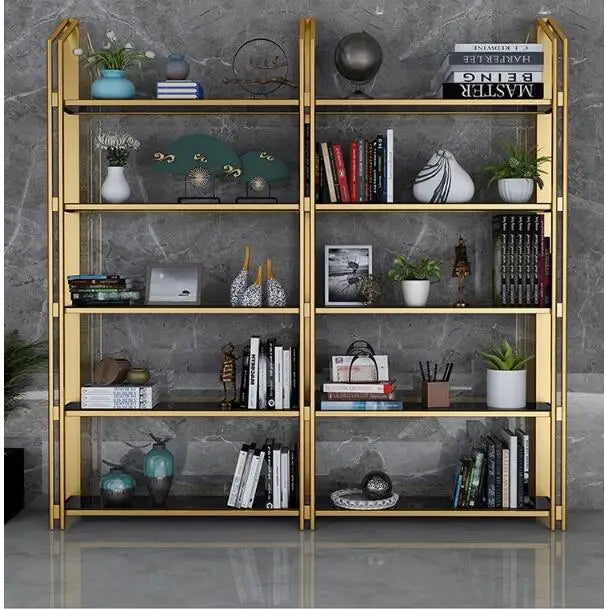 Stainless steel metal bookshelf shelving Gold Floor partition display stand iron art living room decoration display case