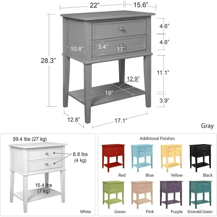 Home Franklin Accent 2 Drawers, Purple Table Bedroom Furniture Nightstand