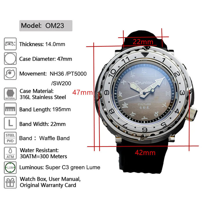 Omnion Tuna Classic Mechanical Watch For Men 47mm Sapphire Glass 30 Bar Monoblock Case NH35 PT5000 Movement Dive Wristwatch часы