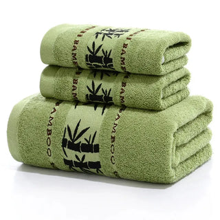 Set of 3 Thicker Bamboo Green Bath Beach Towel Set for Adults Face Hand Sport Towels Bathroom 35cmX75cm*2pcs And 70cmx140cm*1pcs
