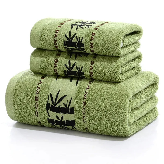 Set of 3 Thicker Bamboo Green Bath Beach Towel Set for Adults Face Hand Sport Towels Bathroom 35cmX75cm*2pcs And 70cmx140cm*1pcs