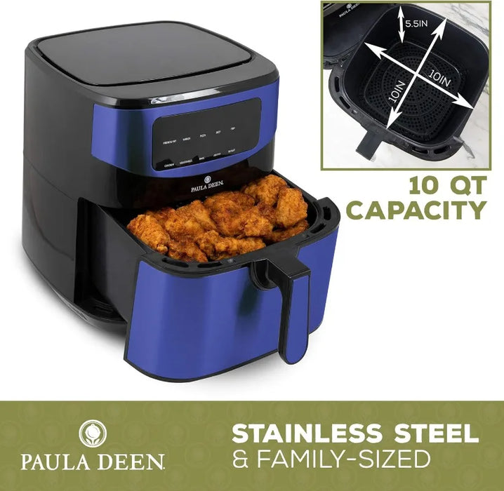 Paula Deen Stainless Steel 10 QT Digital Air Fryer (1700 W), LED Display, 10 Preset Cooking Functions, Ceramic Non-Stick Coating