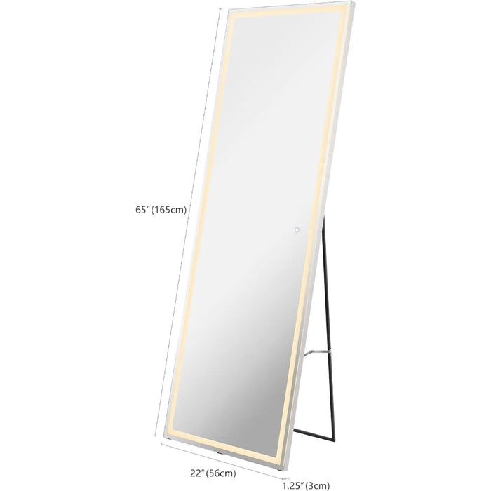 65'' x 22'' Full-Length Rectangular Frameless Anti-Fog Plug-inTri-Color LED Freestand/Hang Mirror with Smart Touch Control,