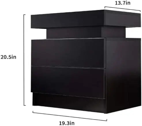 Bedside Table with 2 Drawers, LED Nightstand Wooden Cabinet Unit with Lights for Bedroom, Living Room, Black