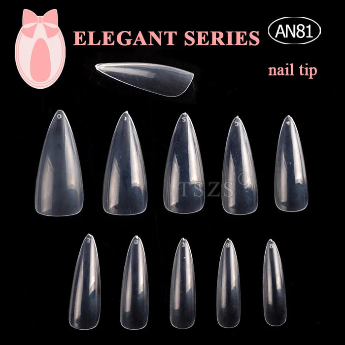 TSZS 500 PCS ABS Artificial Transparent Full Cover Nail Tips Pointed Long False Finger Nails Supplier For Lady