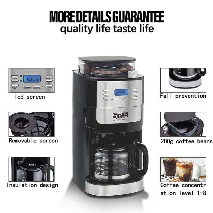 Intelligence Capacity Water Tank 1.8L Detachable Filter Screen 1000w LCD Screen Voice  2 in 1 Electric Coffee Machine