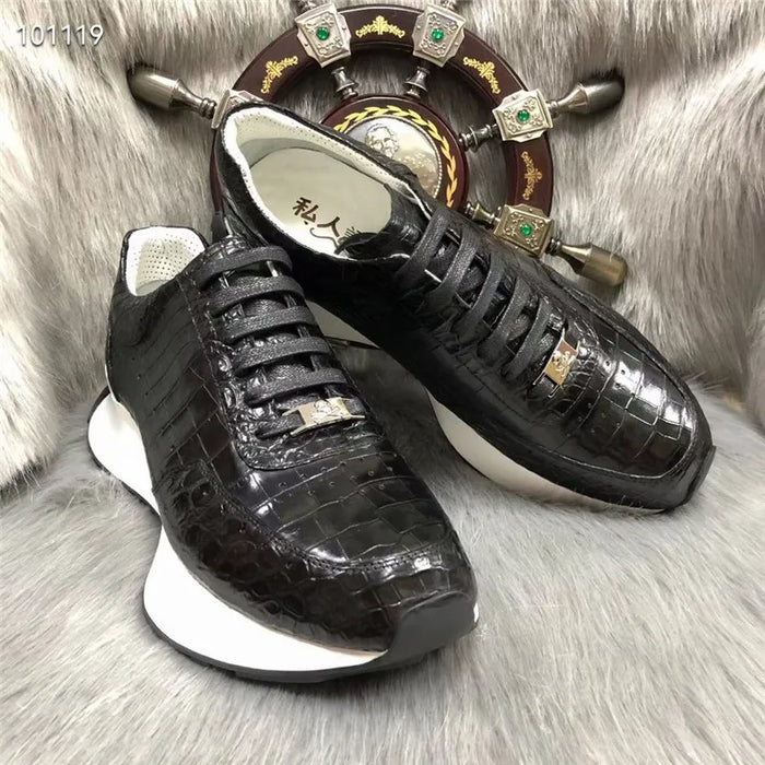 Authentic Exotic Crocodile Skin Men's Casual Black Flats Shoes Genuine Real True Alligator Leather Male Lace-up Outdoor Sneakers