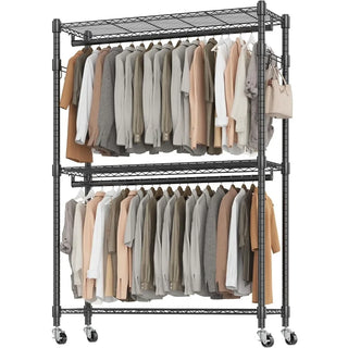 8 Side Hangers Home Furniture Rolling Clothes Racks for Hanging Clothes Simple Sturdy Wardrobe Rack With Double Hanging Rods