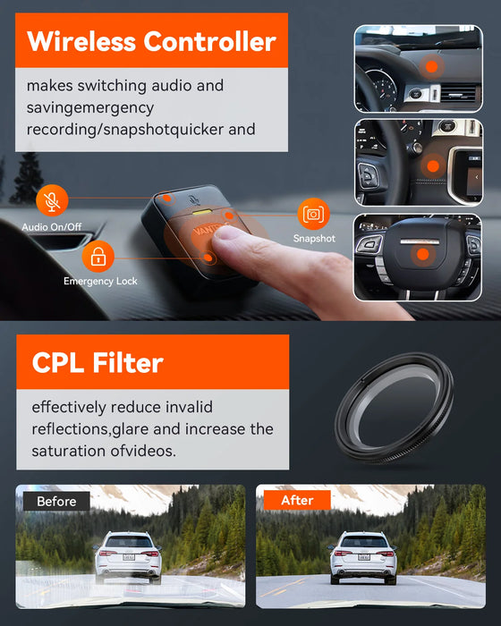 Vantrue 360° Dash Cam WiFi 2.7K Black Box Android IOS APP 5GHz GPS Parking Sensors 4 way Camera for Car  DVR  Camera for Vehicle