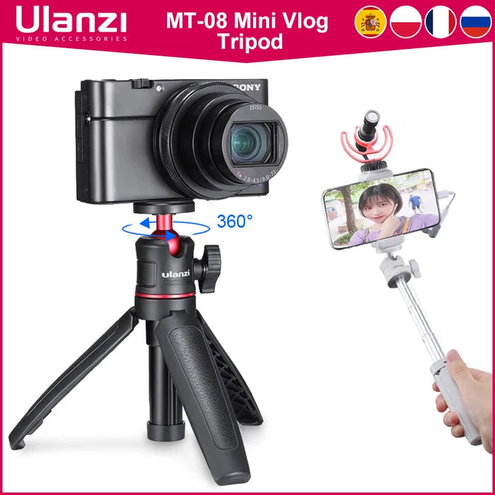 Ulanzi MT-08 DSLR SLR Phone Vlog tripod KIT Cold Shoe Phone Mount Holder for Microphone LED Light Mini Tripod for iPhone 13 Sony