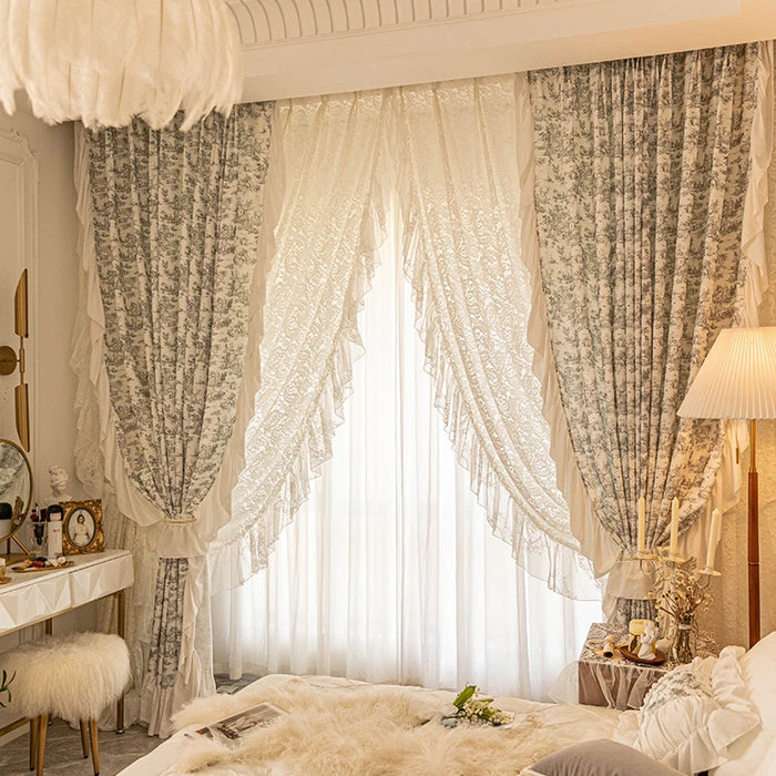 French Romantic Luxury Curtain for Living Room blackout Bedroom Lace White Tulle Yarn Elegant Cotton Linen Restaurant decoration