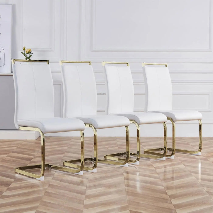 Modern Dining Chairs Set of 4, Side Dining Room Chairs with Golden Legs, Kitchen Chairs with Faux Leather Padded Seat High Back