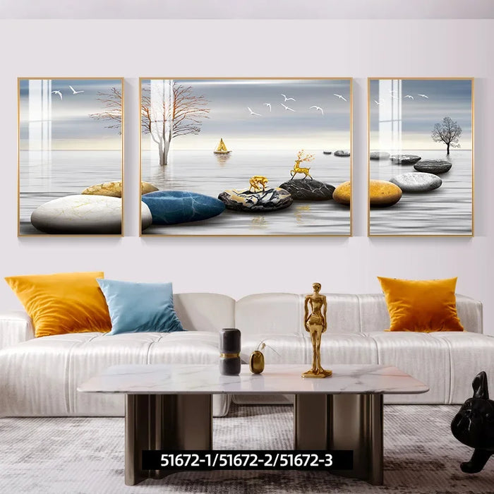 Modern simple living room decoration painting sofa background wall hanging painting atmospheric mural triplet