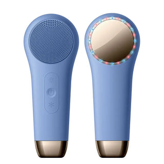 Double Side Face Massager LED Therapy Heat Cool Compress Sonic Silicon Electric Face Cleansing Brush