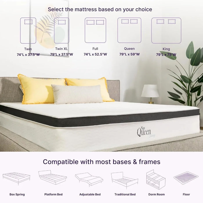 8" Hybrid Mattress, Twin Size, Cooling Gel Infused Memory Foam and Built-in Spring Mattress, White and Grey